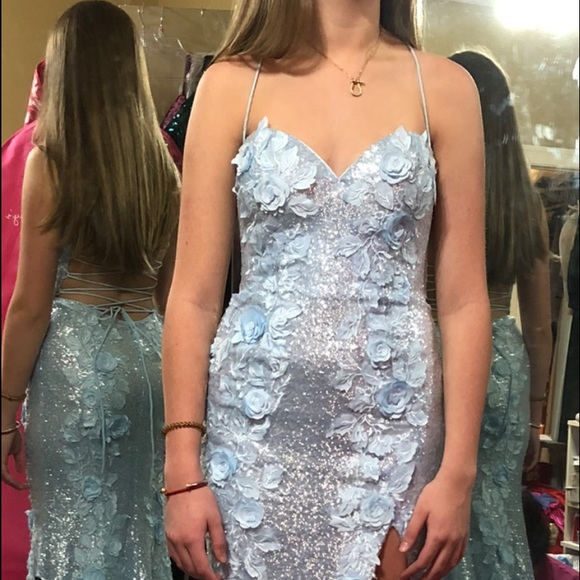 ‼️SOLD ‼️Jovani 06109 Light Blue Sweetheart Neck Floral Prom Dress - Picture 6 of 9